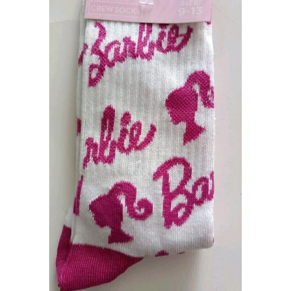 Mattel Barbie Logos Themed Crew Socks 2-Pack Pink Size 9-13 Women New Barbicorel
